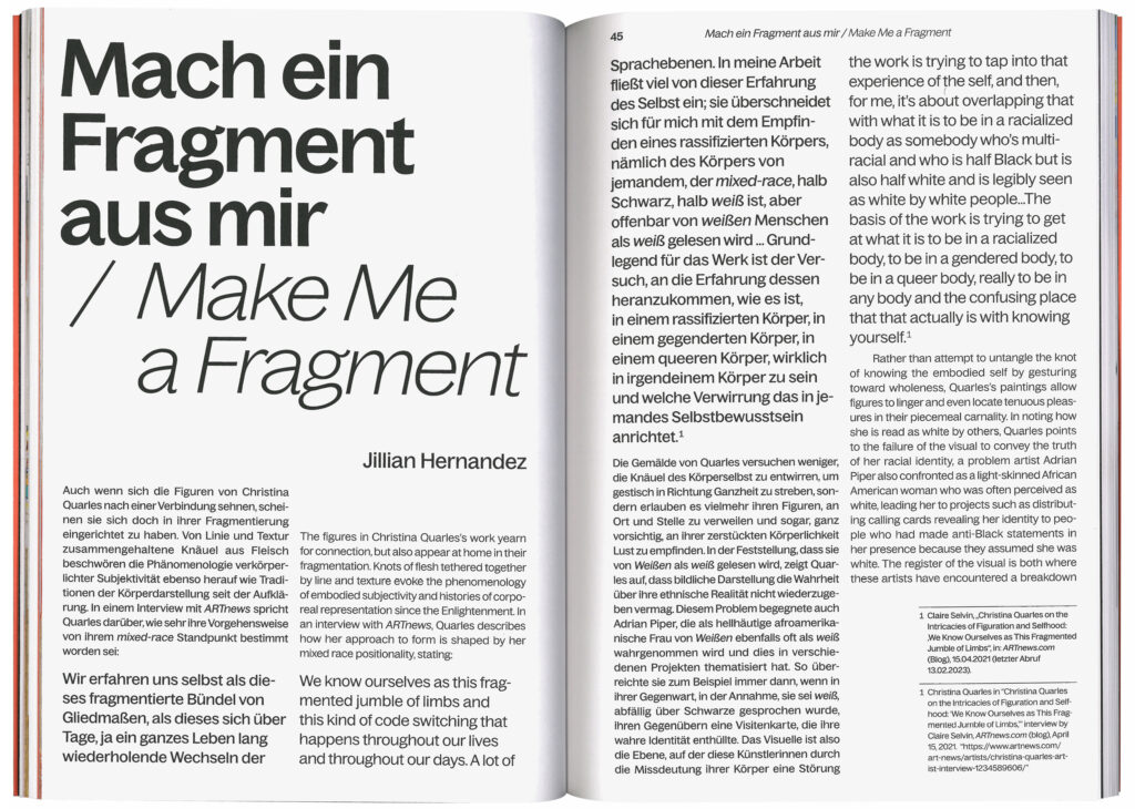 Double page filled with headline and reading text in German and English