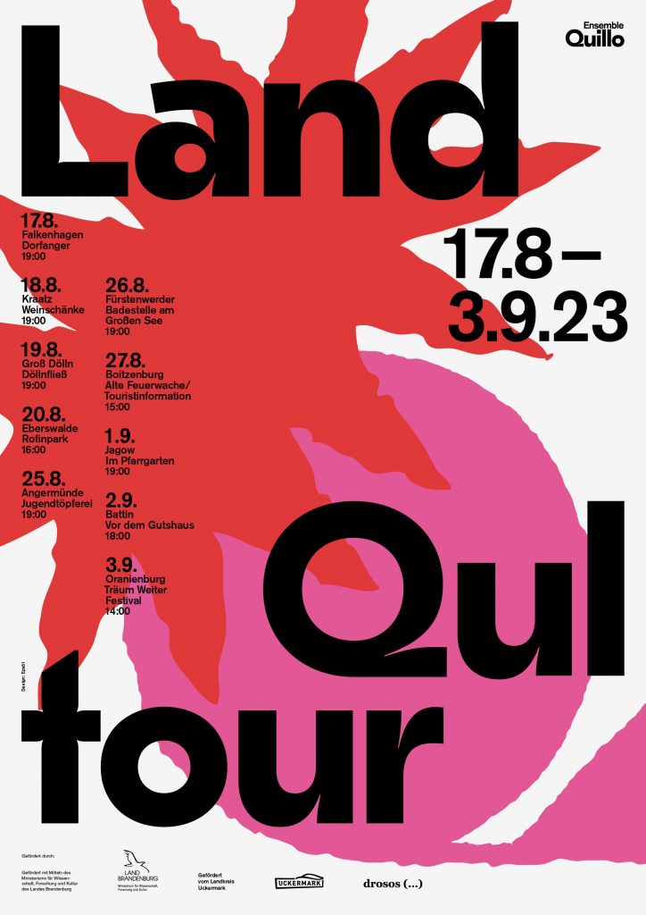 Typographic poster with bright colors and flat shapes